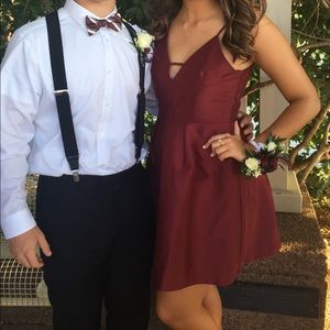 Burgundy fit and flare cocktail dress